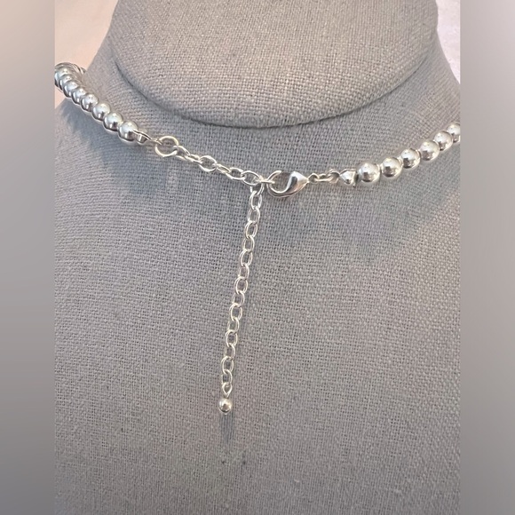 Silver Beaded Pearl Ball Graduated Necklace - Picture 4 of 5